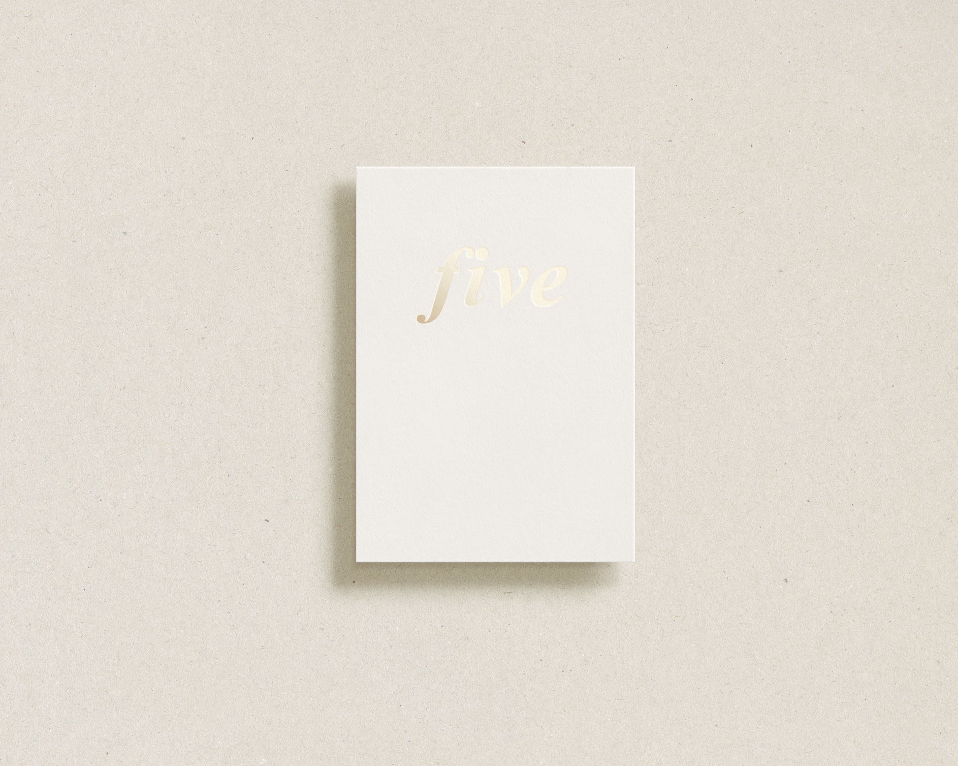 Luxury fifth anniversary card with gold embossed 'five' on front