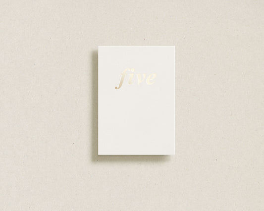 'five' gold foil greeting card